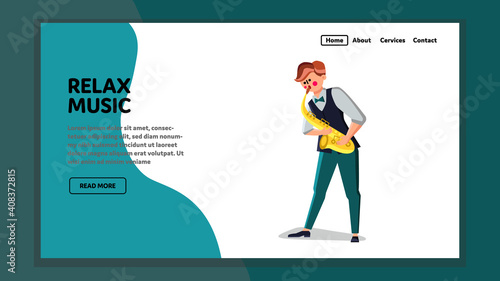 Relax Music Performing Boy On Saxophone Vector