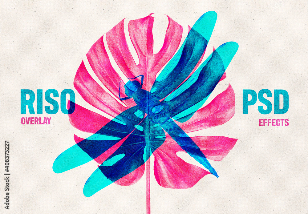 Modelo do Stock Risograph Double Exposure Print Effect Mockup Adobe Stock