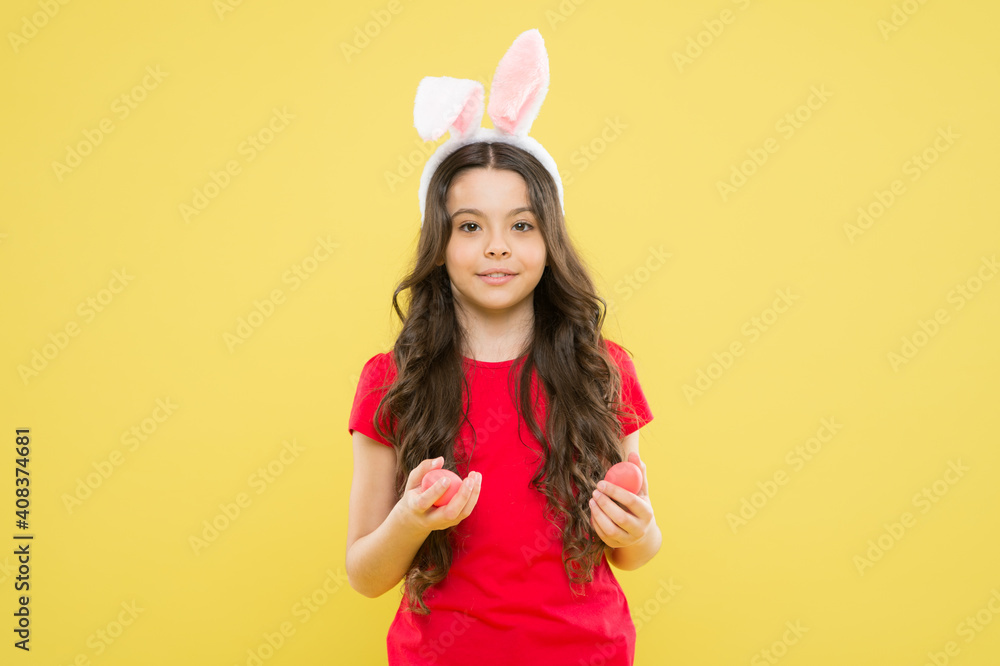 Bunny celebrate Easter. How can families keep day holy when Masses are cancelled. Spring holiday activities. Quarantined Sunday. Fun and educational Easter activity for kids. Little girl easter eggs