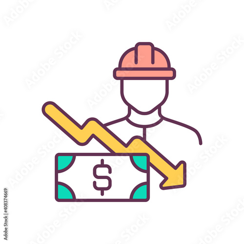 Cost cutting measures RGB color icon. Closing facilities. Reducing employee pay. Forced crisis solution. Company budget optimization. Business procss improvement. Isolated vector illustration