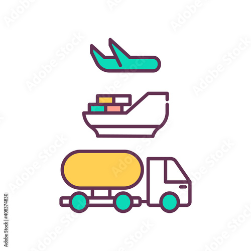 Delivery optimization RGB color icon. Logistics process improvement. Cost reduction measures. Profit increase. Value chain components. Company logistics optimization. Isolated vector illustration