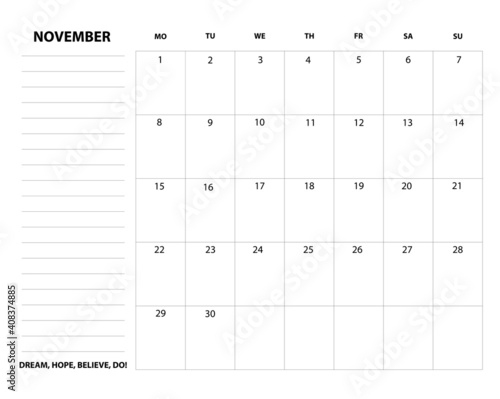 Wallpaper Mural Minimalist planner and calendar for study or work - November, 2021 Torontodigital.ca
