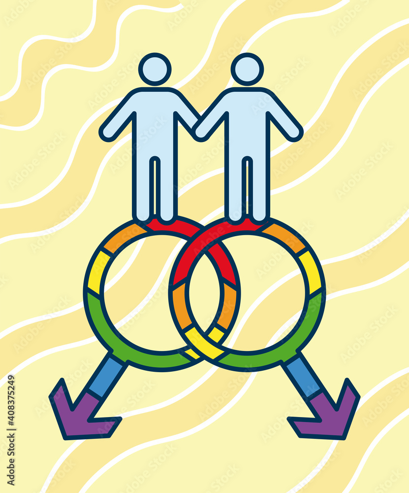 genders symbol with lgtbi flag and humans figures flat style icon genders symbol with lgtbi flag and humans figures flat style icon