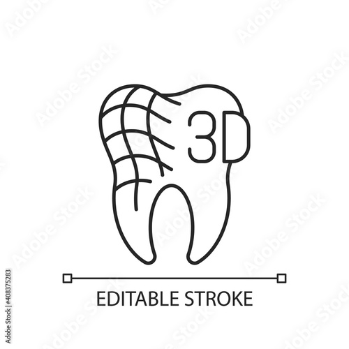 Digital dentistry linear icon. Dental health idea. Tooth restoration procedure. Dentist practise. Thin line customizable illustration. Contour symbol. Vector isolated outline drawing. Editable stroke