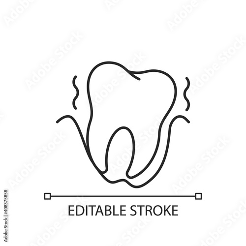 Periodontology linear icon. Tooth problems. City family dentistry. Dental equipment. Thin line customizable illustration. Contour symbol. Vector isolated outline drawing. Editable stroke