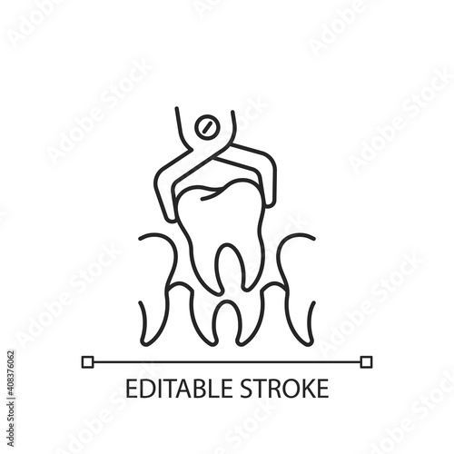 Dental surgery linear icon. Dentistry surgery instruments. Instruments for dental treatment. Thin line customizable illustration. Contour symbol. Vector isolated outline drawing. Editable stroke