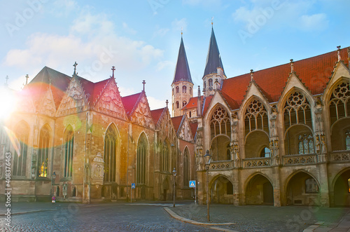 The Gothic architecture of Braunschweig - St Martini Church and Old Town Hall, Germany photo