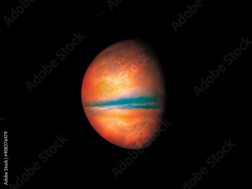 far exoplanet in deep space, earth-like planet, surface of a red planet with an atmosphere.