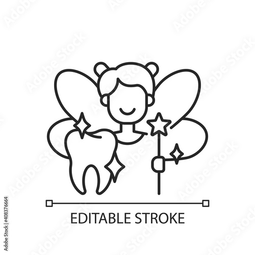 Pediatric dentistry linear icon. Painless treatment for dental problems. Cosmetic dentistry. Thin line customizable illustration. Contour symbol. Vector isolated outline drawing. Editable stroke