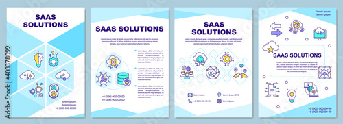 SaaS solutions brochure template. Delievering of software services. Flyer, booklet, leaflet print, cover design with linear icons. Vector layouts for magazines, annual reports, advertising posters