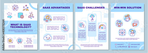What is SaaS technology brochure template. SaaS Advantages. Flyer, booklet, leaflet print, cover design with linear icons. Vector layouts for magazines, annual reports, advertising posters