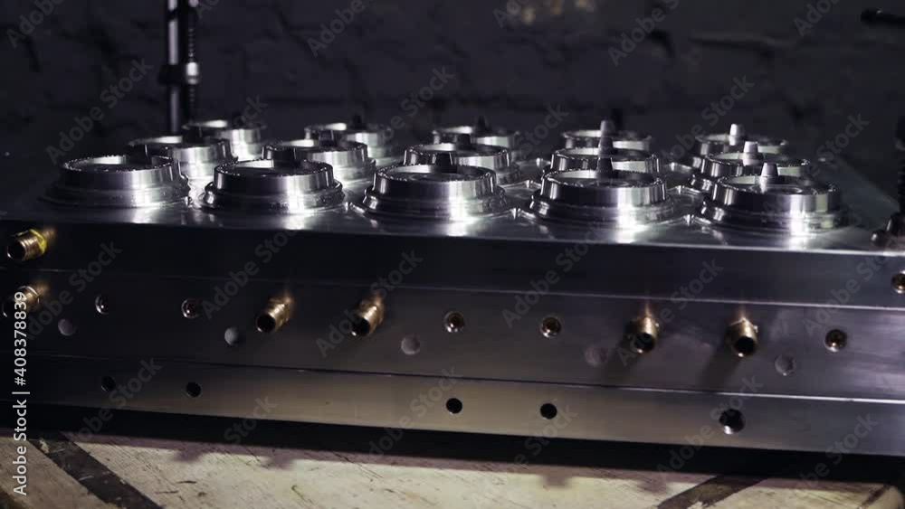 Metal mold for making plastic products. Chrome plated stainless steel device Metal mold for making plastic products. Chrome plated stainless steel device