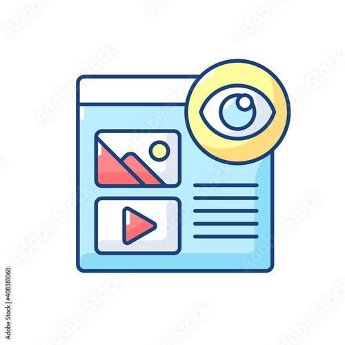 Pageviews RGB color icon. Instance of internet user visiting particular page on website. Recording whenever full page is viewed. Isolated vector illustration