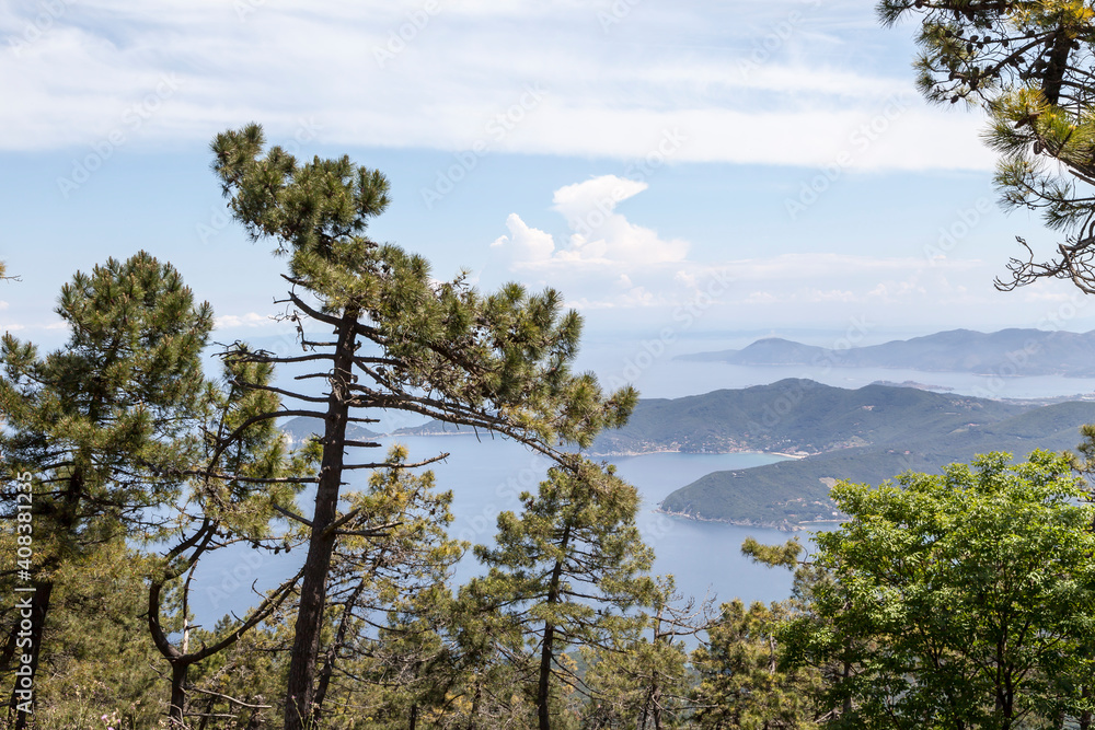 View from the mountain Monte Perone, Elba, Tuscany, Italy