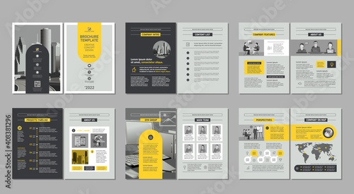 Brochure creative design. Multipurpose template, include cover, back and inside pages. Trendy minimalist flat geometric design. Vertical a4 format. photo