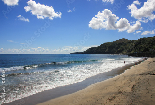 Breaking wave, light sand, Azores, Santa Maria island. © Ayla Harbich