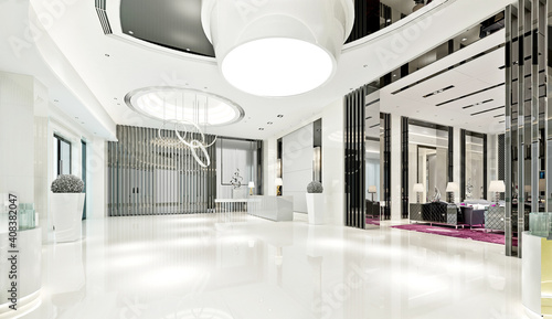 3d render of luxury hotel reception lobby entrance