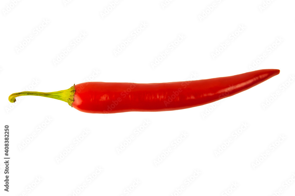 Fresh organic hot cayenne pepper isolated on a white background. Side view