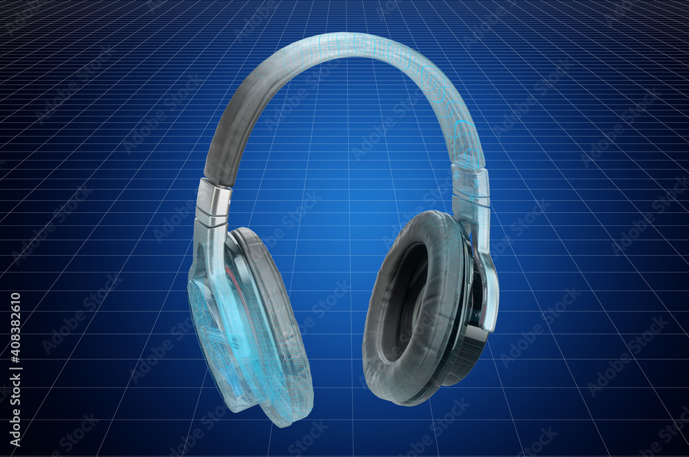 Visualization 3d cad model of headphones, blueprint. 3D rendering ...