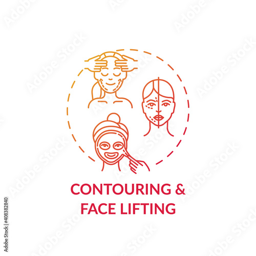 Contouring and face lifting concept icon. Face mask idea thin line illustration. Eliminating wrinkles and age signs. Elevating sagging tissues. Vector isolated outline RGB color drawing