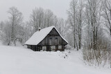 Winter in Krkonose mountains, Czech Republic pure white snow, old house