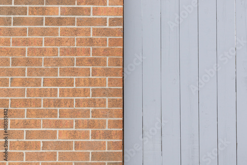 Brick wall and wooden fence texture background