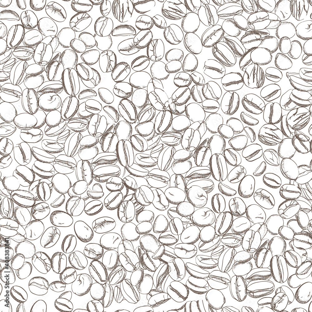 Hand sketch drawing coffee beans, seamless pattern.