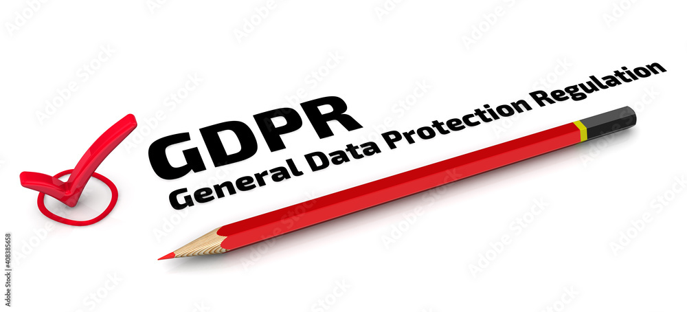 GDPR. General Data Protection Regulation. The check mark. One red check mark with black text GDPR. General Data Protection Regulation and red pencil lies on a white surface. 3D illustration GDPR. General Data Protection Regulation. The check mark. One red check mark with black text GDPR. General Data Protection Regulation and red pencil lies on a white surface. 3D illustration