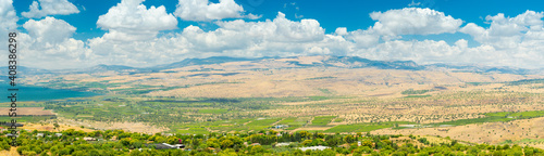 Panoramic View Of Golan Heights and the Galilee and  The Sea of Galilee   also called Lake Tiberias  Kinneret or Kinnereth.