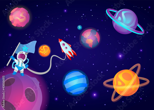 Illustration of astronaut exploring the universe