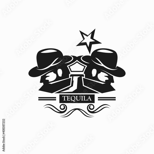 People man with tequila bottle concept logo. You can replace the sentence TEQUILA, on the logo according to your wishes.