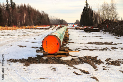 The end of a pipeline with nobody working on it photo