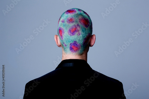 Young man with dyed shot hair studio