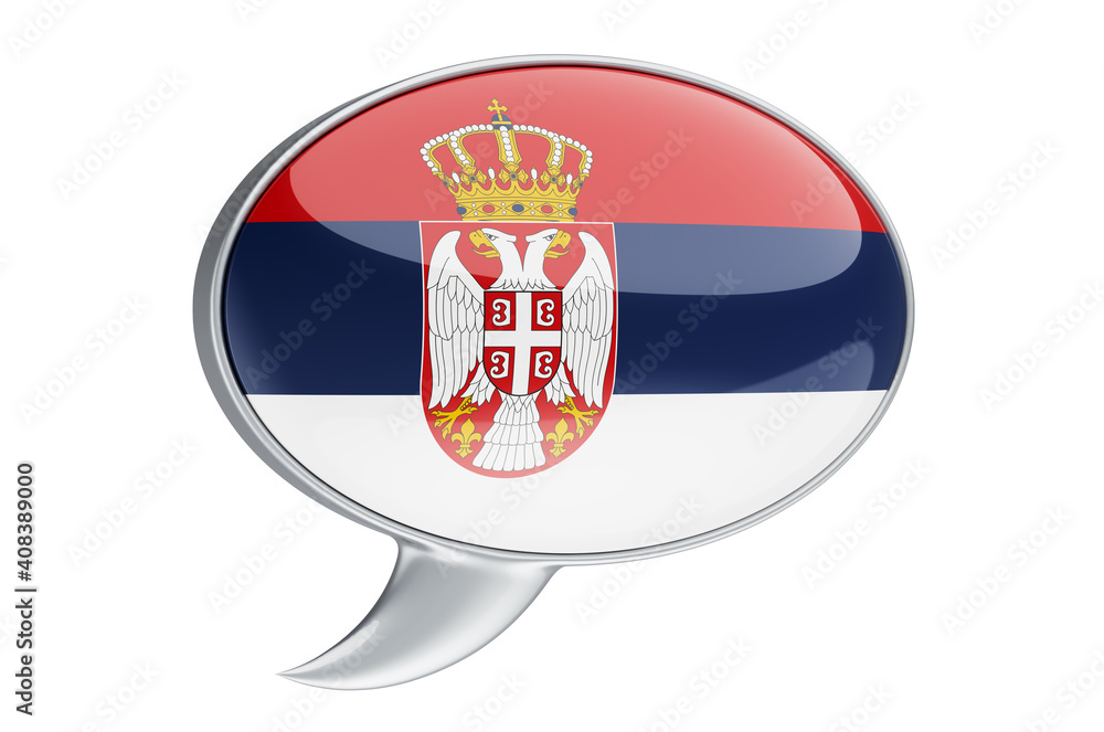 Obraz premium Speech balloon with Serbian flag, 3D rendering
