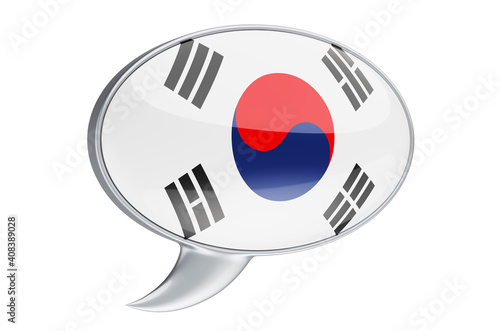Speech balloon with South Korean flag, 3D rendering