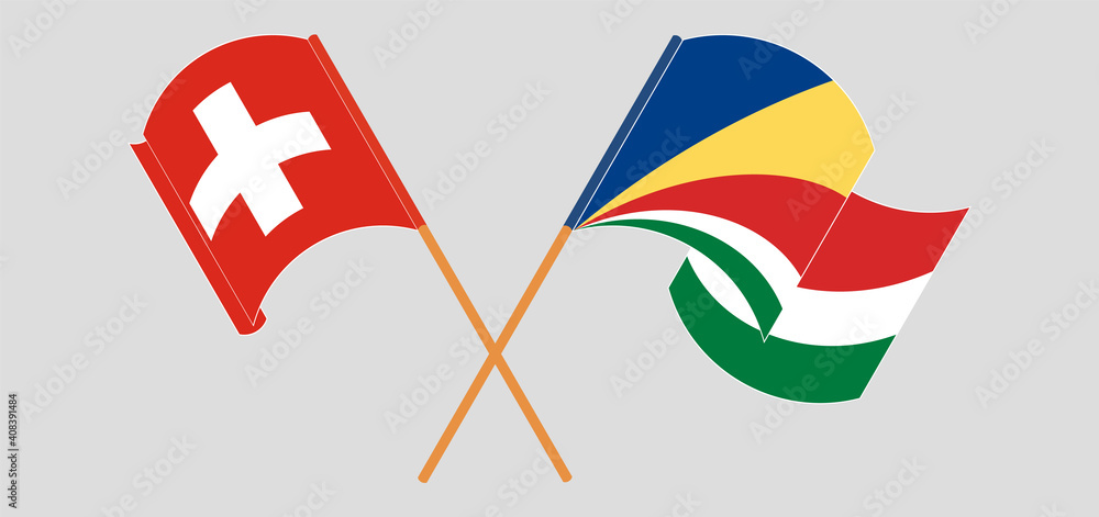 Crossed and waving flags of Switzerland and Seychelles Crossed and waving flags of Switzerland and Seychelles