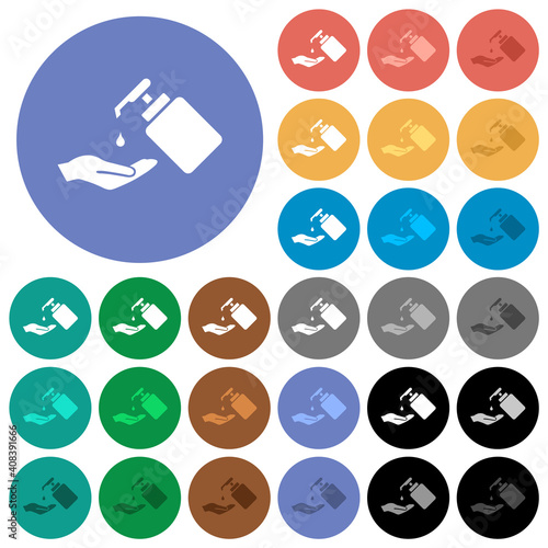 Hand washing with liquid soap round flat multi colored icons