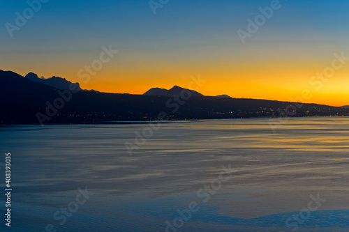 Sunset At Lake Geneva Near Vevey  Vaud  Switzerland