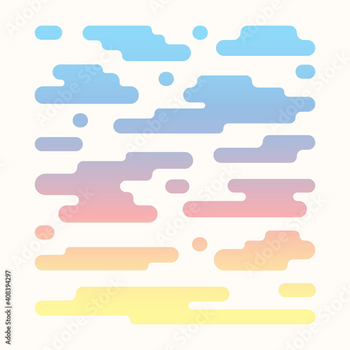 Vector clouds pattern isolated on white background. Flat abstract cartoon illustration related to sky, weather forecast. Different cloud shapes, haze symbols. Sunrise colored cloudscape collection.
