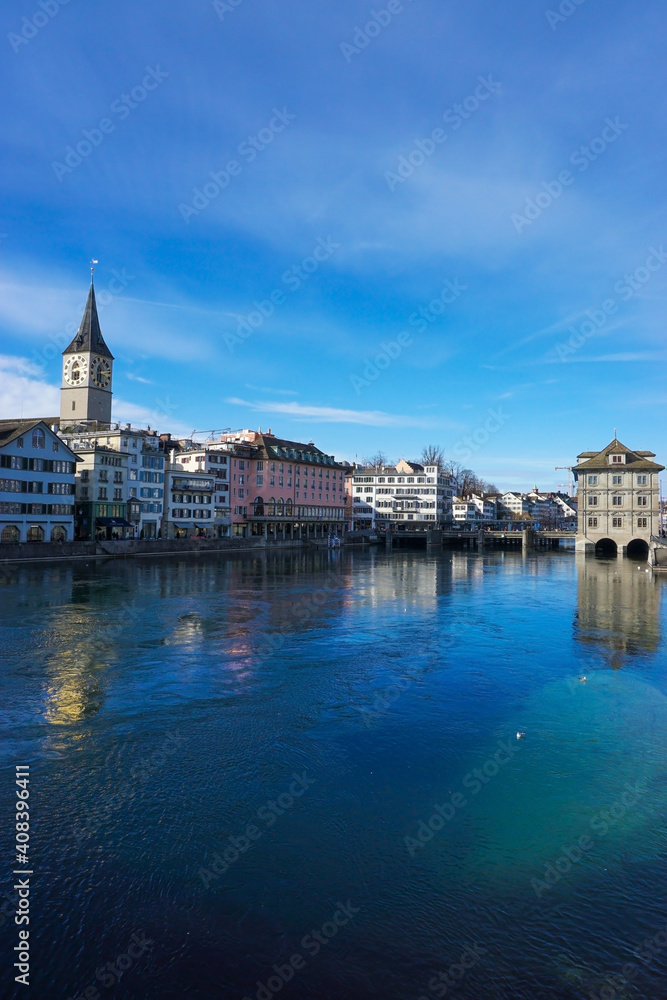 View over Zürich and the river Limmat in Switzerland	