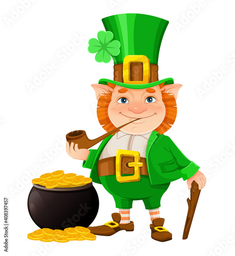 Happy St Patrick's day. Cheerful leprechaun