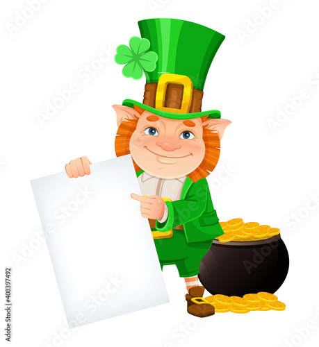 Happy St Patrick's day. Cheerful leprechaun