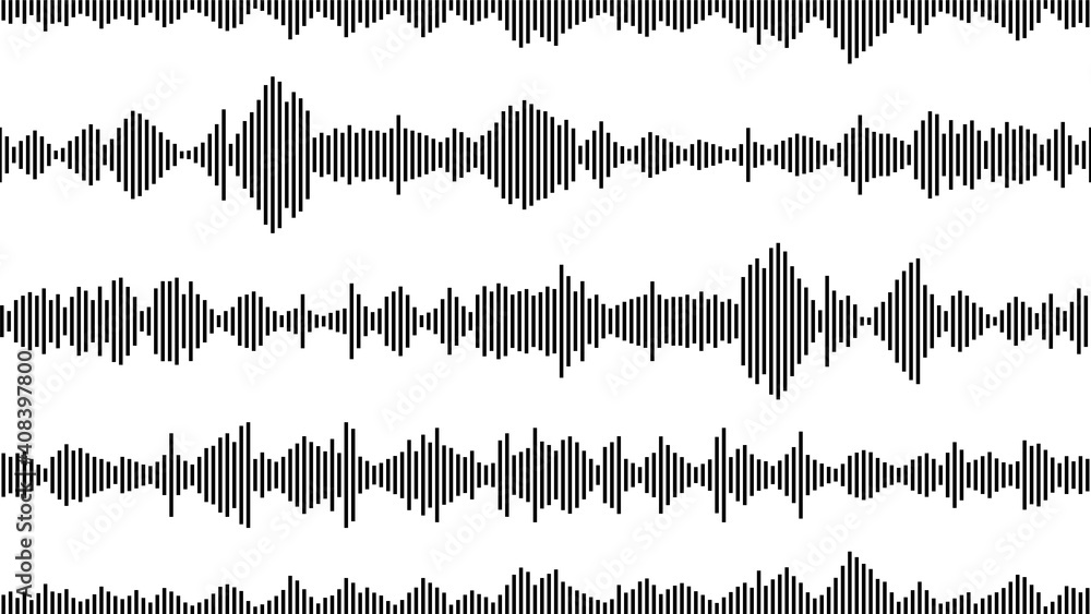 seamless sound waveform pattern for music player, podcasts, video editor, voise message in social media chats, voice assistant, dictaphone. vector illustration