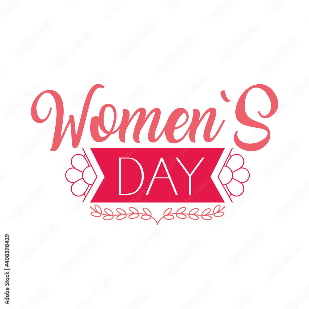 womens day lettering design with decorative ribbon, colorful design