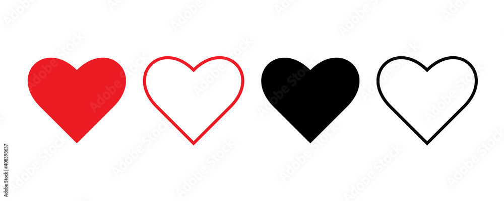Heart vector icons on white background. love symbol isolated