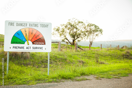 Fire danger rating today sign on very high prepare act survive