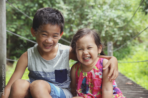 Happy multi ethnic brother and sister