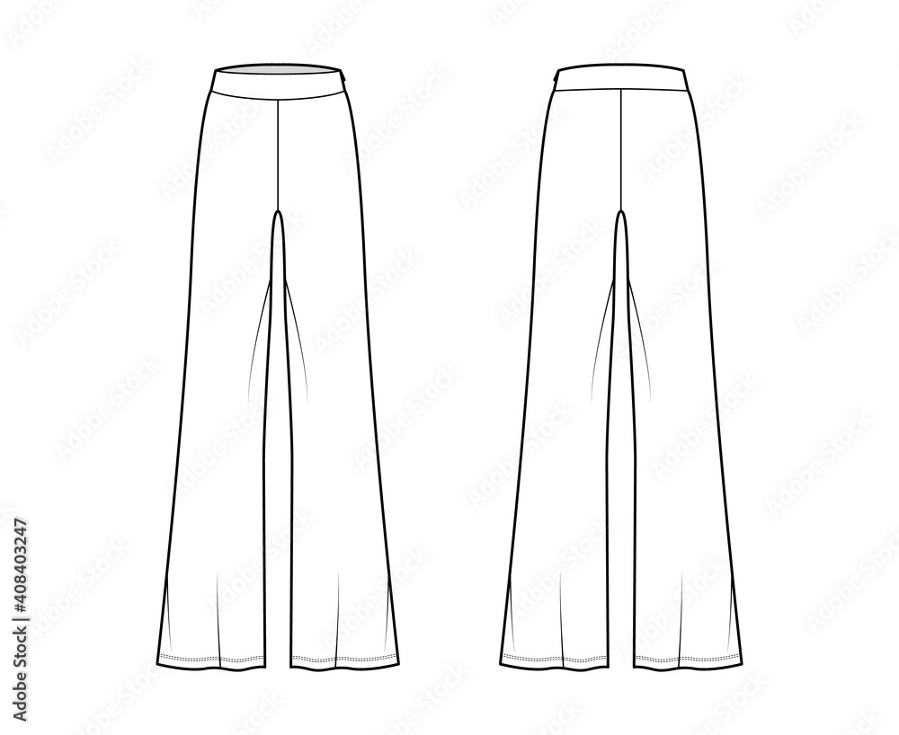 Pants boot cut technical fashion illustration with floor length ...