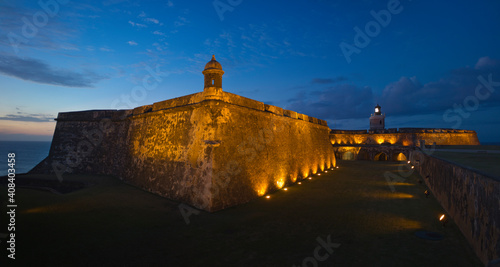 Puerto Rico, Old San Juan, Fort San Felipe del Morro at sunset photo