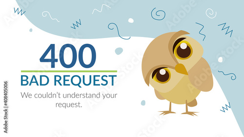 Error page, 400 page, cute confused owl, bad request, website, screen, notice.